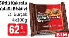 ETİ BURÇAK SÜTLÜ KAKAOLU YULAFLI KREMALI BİSKÜVİ 4X100 G
